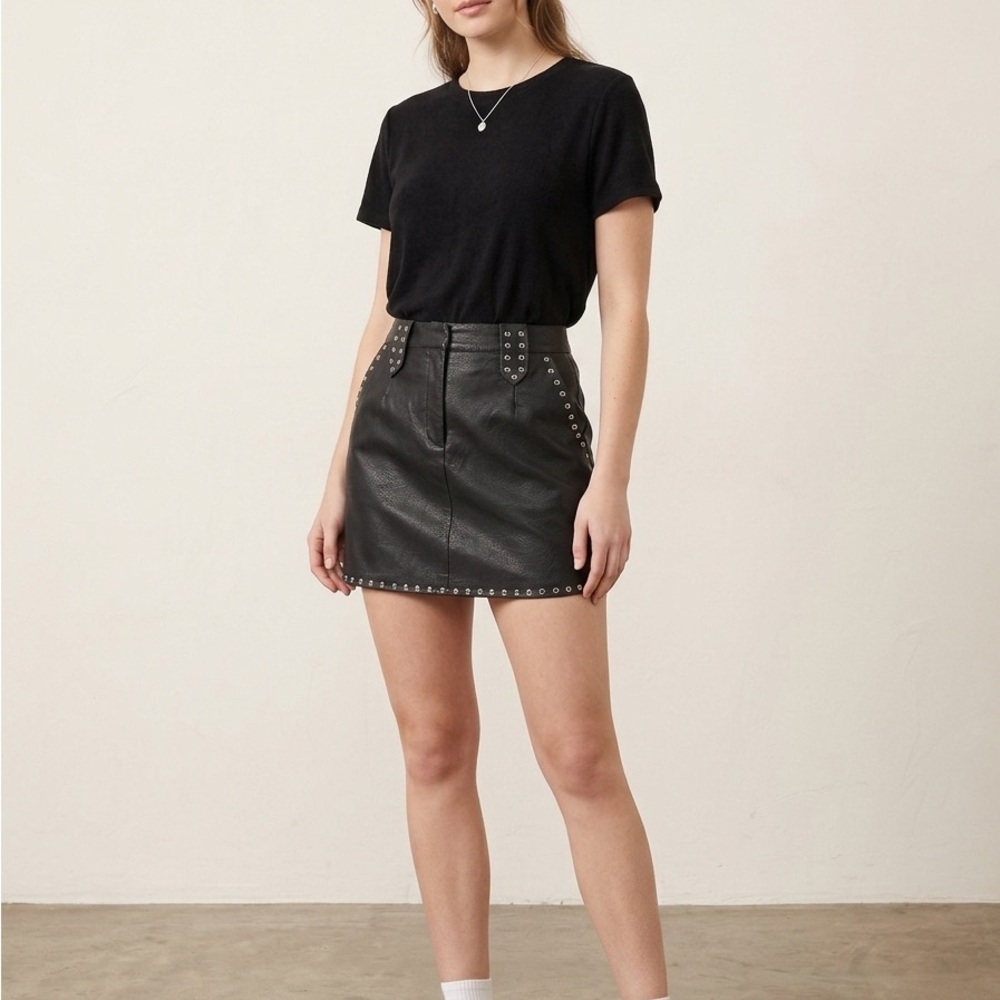 MINKPINK Black Faux Leather Grommet Mini Skirt